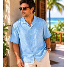 Cubavera Mens XLT Purple 100 Linen Short Sleeve Guayabera Shirt Pintuck Tall