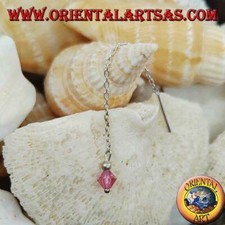 Orecchini in argento 925 ‰ a catenina con cristallo rosa da 6 cm.