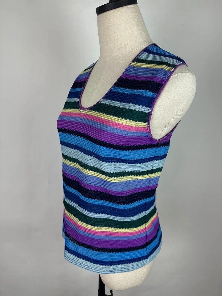 Camiseta sin mangas vintage a rayas para mujer pequeña colorida tono joya tejida texturizada años 90 Y2K Foto 4 de 4