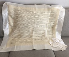 Handmade Baby Multipurpose Ivory Blanket Soft Knit Satan Trim Size 60  X 34  