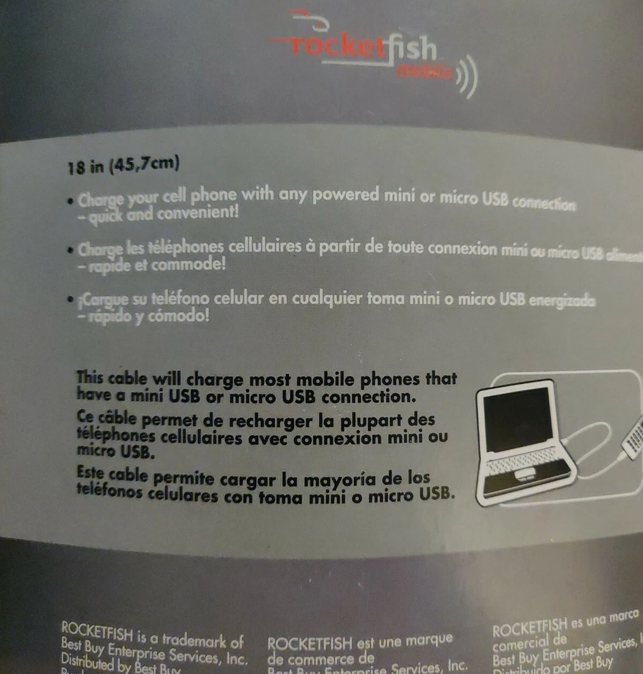 Rocketfish RF-CA1MRA Mobile USB Charging Cable 18 Inch Universal Micro And Mini - Image 4 of 4