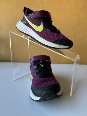 Kids Purple Yellow Nike Revolution SE Running Shoes sz 12C- DJ1985-607 