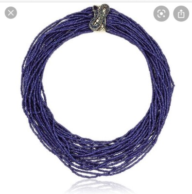 Betsey Johnson ''Betsey Blues'' Pave Snake Seed Bead Multi Row Necklace $125