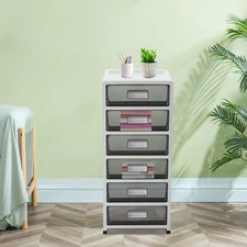 Large 6-Drawer Desktop Organizer with Open Tray Top, for Desk Organizer, Black