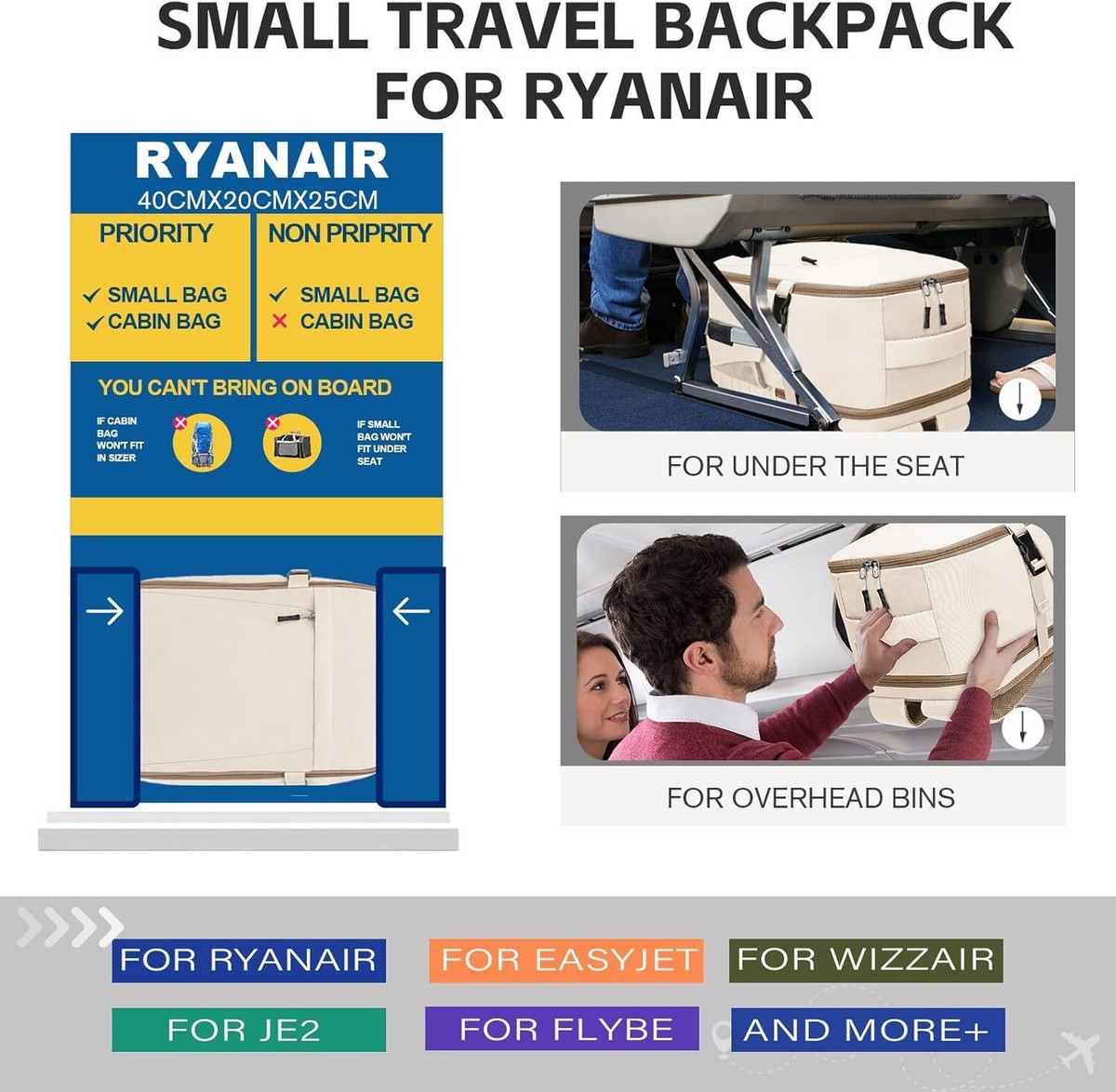 Zaino Cabina 40x20x25 Per Ryanair - Bagaglio A Mano Leggero Con Multi Scomparti - Foto 10