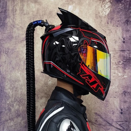 Men Women Full Face Safety Motorcycle Helmet With Horns and Braid DOT Approved - Bild 1 von 11