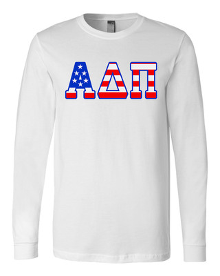 Alpha Delta Pi Bella Canvas Long Sleeve Shirt ADPI USA American Flag  Letters