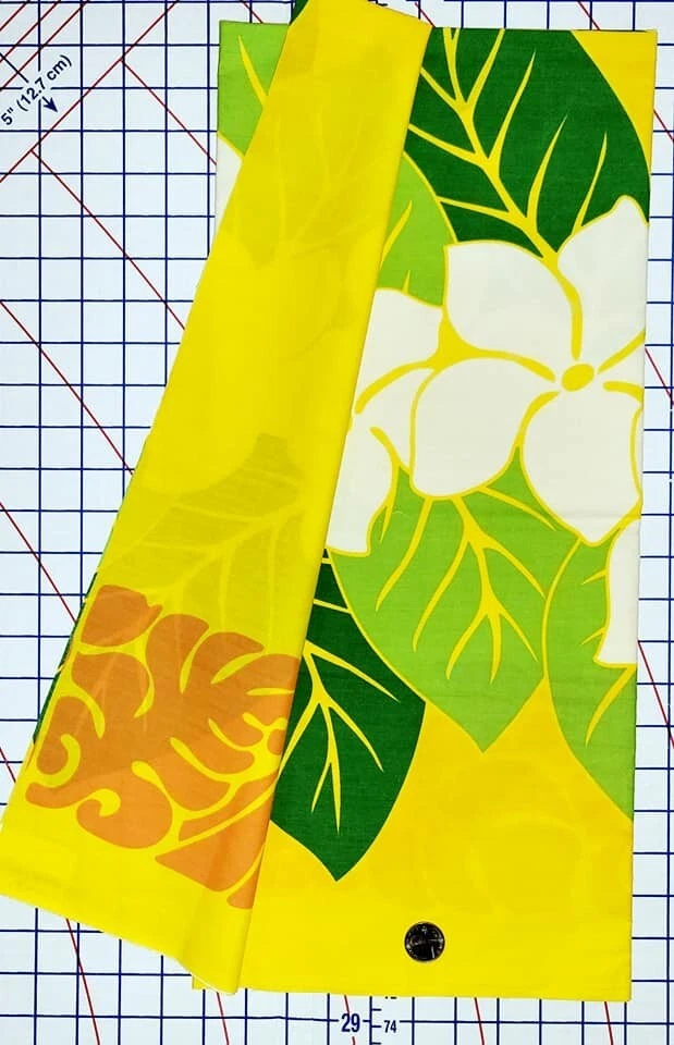 Tela verde amarilla flor hibisco floral estampado borde hawaiano 1 1/4 yarda Foto 4 de 4
