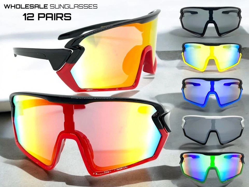 LOTE AL POR MAYOR Envoltura De Gran Tamaño Motociclista Pesca Ciclismo Esquí Escudo GAFAS DE SOL 12 Pares