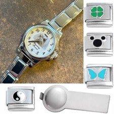 White Dog Face Italian Charm Watch with Bracelet Tool Stainless Steel Links