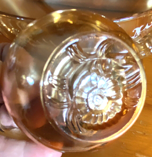 Vintage Iridescent Amber Eggnog Bowl and Cups GORGEOUS Holiday Centerpiece - Picture 7 of 11