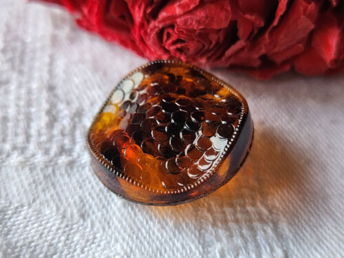 Bouton ancien en verre marron effet ecaille pied 2,2 cm D11D - Imagen 2 de 5