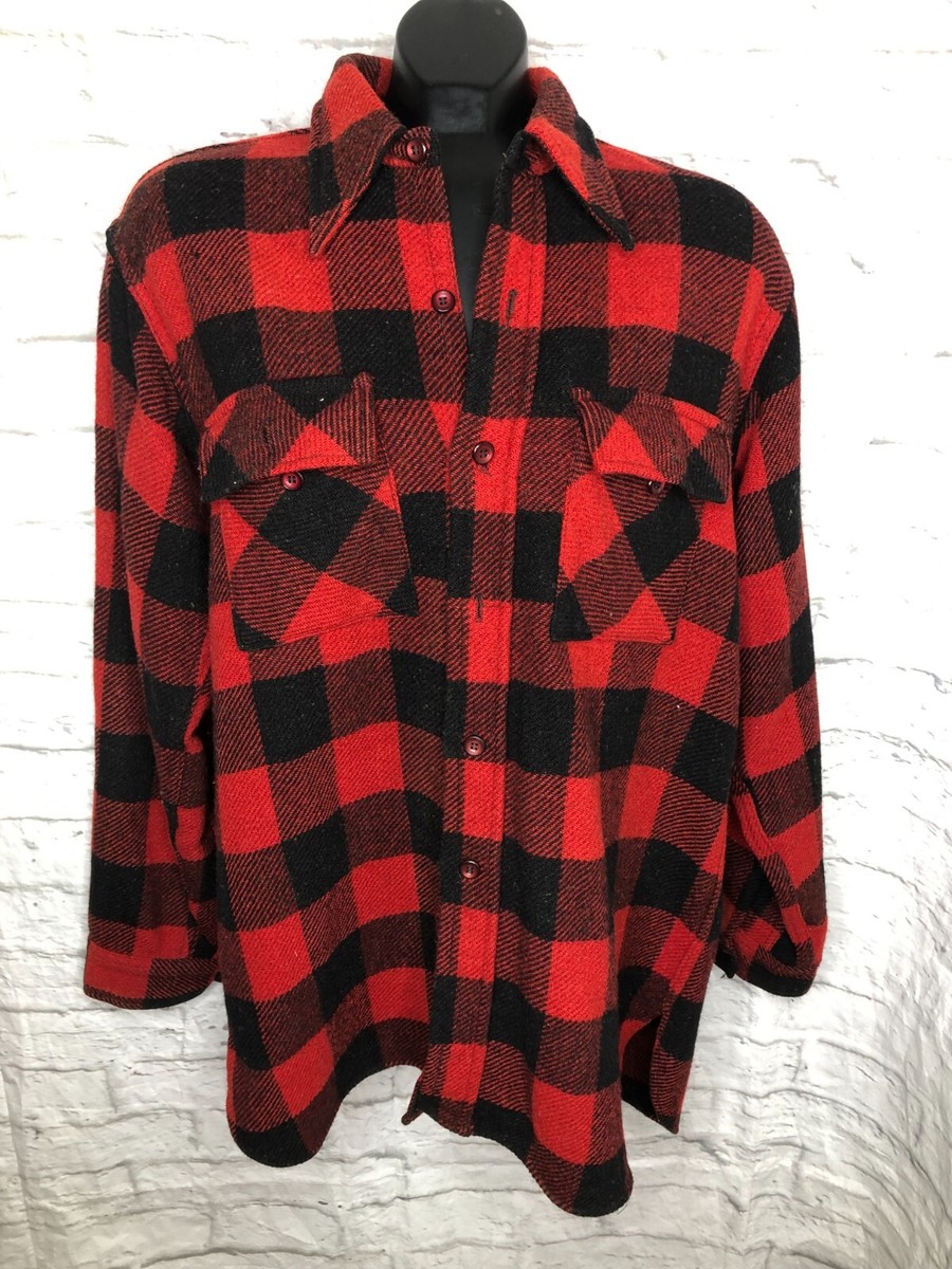 Vintage Towncraft Flannel Shirt Mens L Buffalo Plaid Red Union  