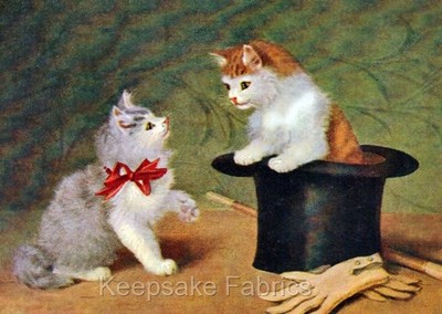 Cats Top Hat & Gloves Cotton Crazy Quilt Block Multi Sizes
