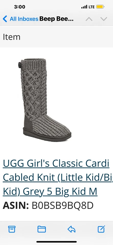 Girl's Boots UGG Kids Classic Cardi Cabled Knit (Little Kid/Big Kid) - Image 2 of 3