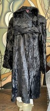 Vintage 40s/50s Black Crushed Velvet Faux Fur Shawl Collar A-Line Swing Coat L