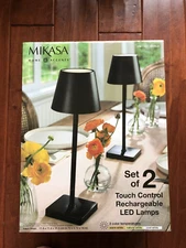 Mikasa Rechargeable 14-inch LED Lamps with Touch Control, Set of 2 (Black)
