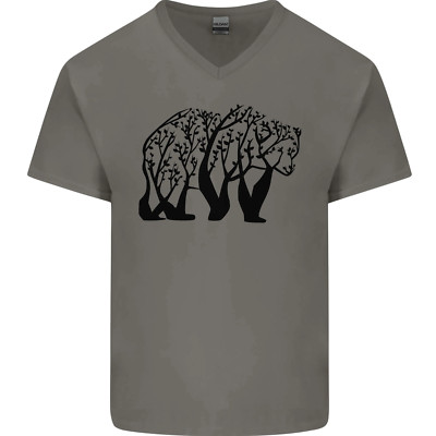 Bear Tree Animal Ecology Herren T-Shirt V-Ausschnitt Baumwolle