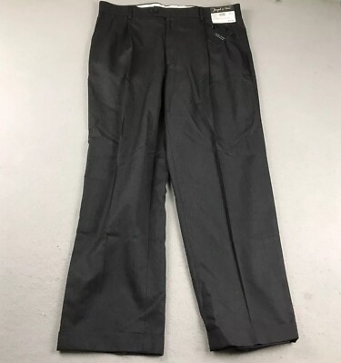 Joseph & Feiss Pants Mens 36X30 Black Woolen Pleated Cuffed Straight Leg NWT