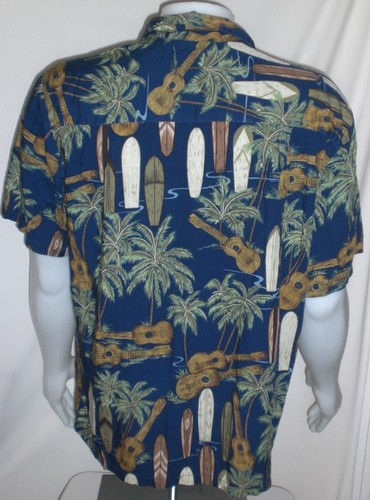 Vintage Aloha Hemd Herren LARGE Rayon Surfbretter Ukulele Palmen Made in HAWAII - Bild 8 von 10