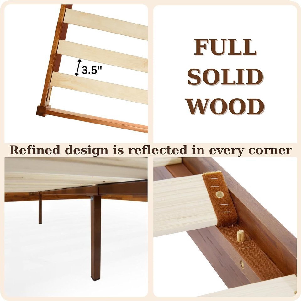 Bme Dinkee Queen Bed Frame Wood 15 Inch Solid Wood Platform Bed Frame