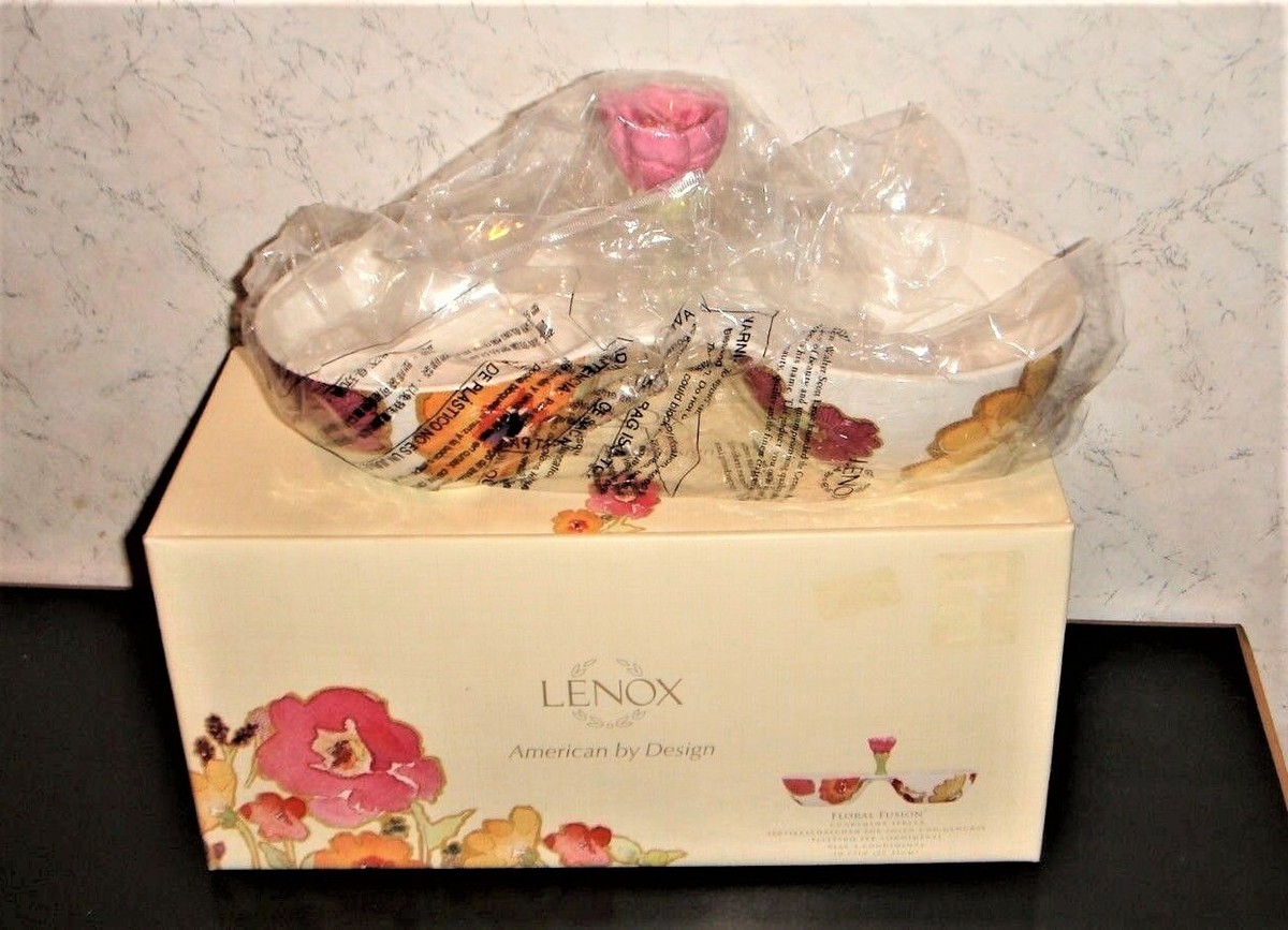 廃盤！LENOX レノックス 象 フィギュリン 3体セット フラワー 希少 NIB Lenox Floral Fusion Divided Double Condiment Server Bowls NEW