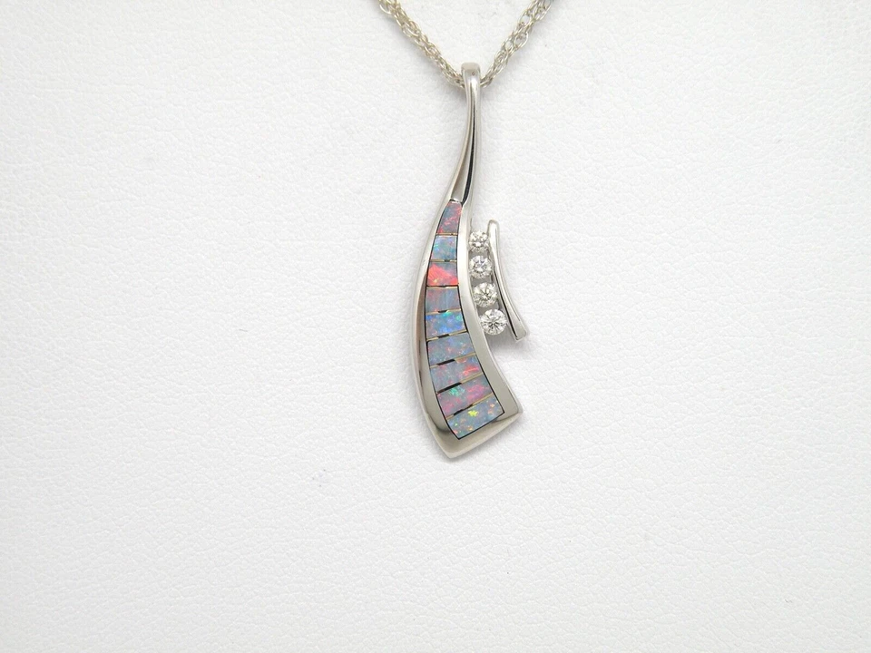 Authentic Kabana 18k White Gold,  Premium Opal Inlay,  Diamond trim Pendant - Image 4 of 4