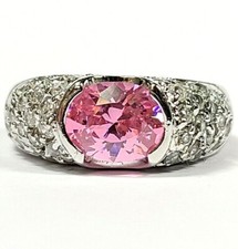 Sterling Silver Pink Topaz and Cubic Zirconia Ring Size 8 1/2