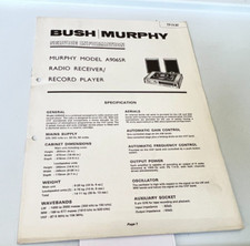 Vintage Bush murphy Bush Model A906SR radio /Record Player Service booklet