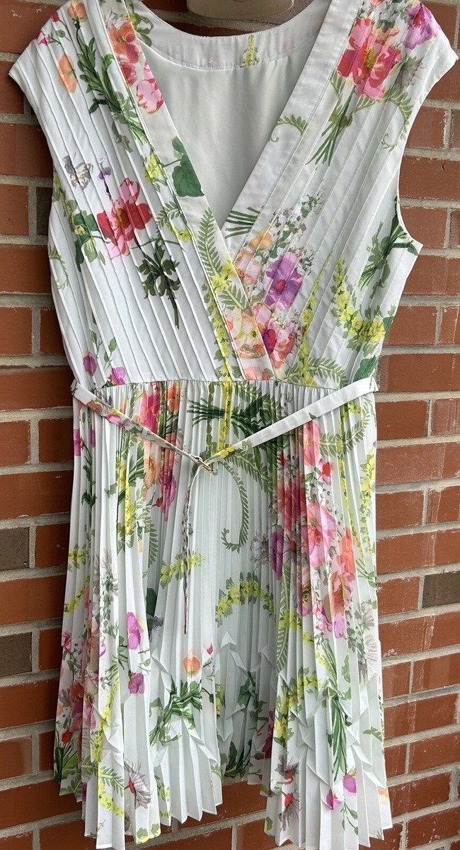 open lace back dress Ted Baker Floral Pleated A-Line Dress Pink Multicolor