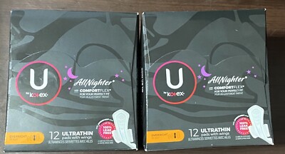 2x U By Kotex AllNighter Overnight Pads With Wings 12ct new Sealed Ultrathin