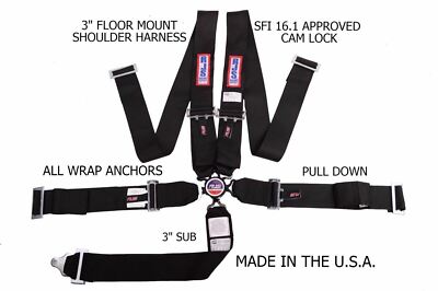 RJS RACING SFI 16.1 CAM LOCK 5 POINT FLOOR WRAP END HARNESS BLACK 1035101