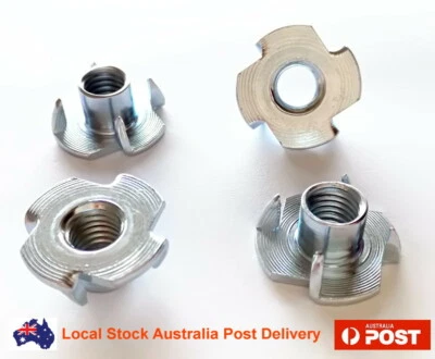 3/16" 1/4" 5/16" 3/8" UNC Zinc Steel 4 Prong T Nut Tee Blind Timber Wood Insert