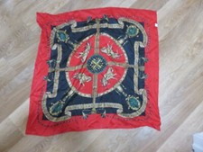 PURE SILK LARGE 33" SQUARE SCARF RED BLACK GOLD HORSES BRAIDS CLASSIC