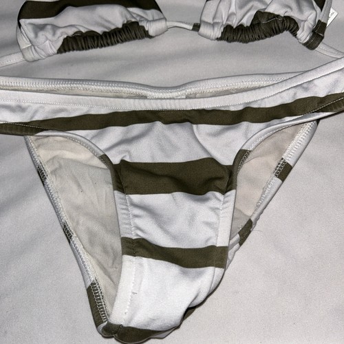 Xhiliration Gray & White Striped Small Bikini Top & Bottom Swimwear - Picture 3 of 6