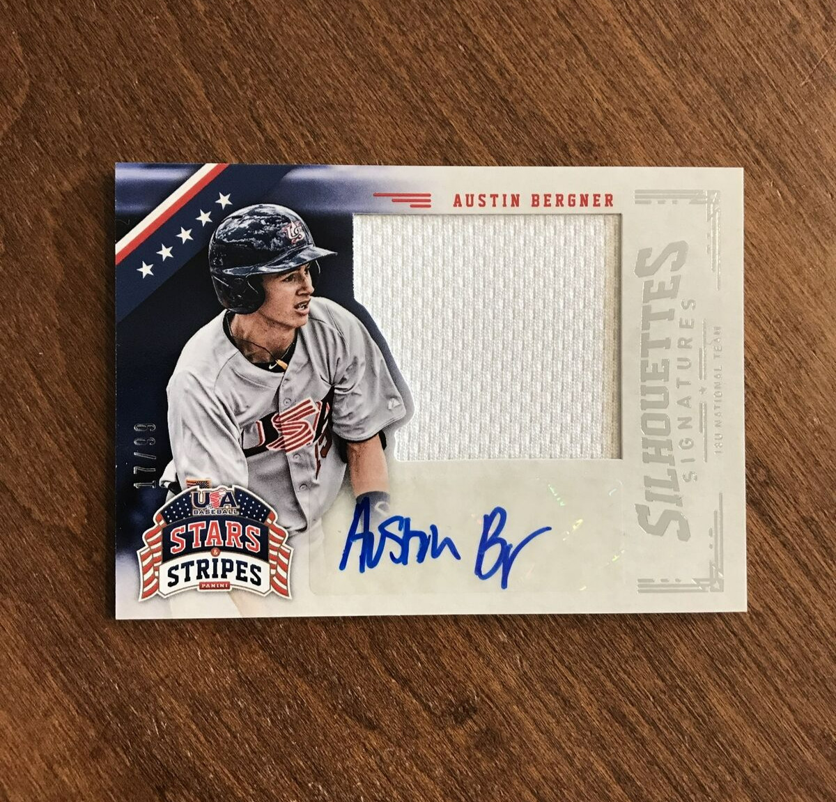 Austin Bergner 2015 USA Baseball Silhouettes Patch Auto #8 Tar Heels Tigers /99