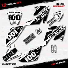 Black & White Slick Racing Graphics Kit fits Honda Crf70 CRF80 Crf100 Decals