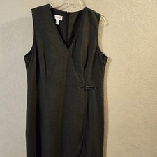 Talbots Womens Dark Gray Sleeveless Faux Wrap Maxi Dress Fringe on Hem Size 14