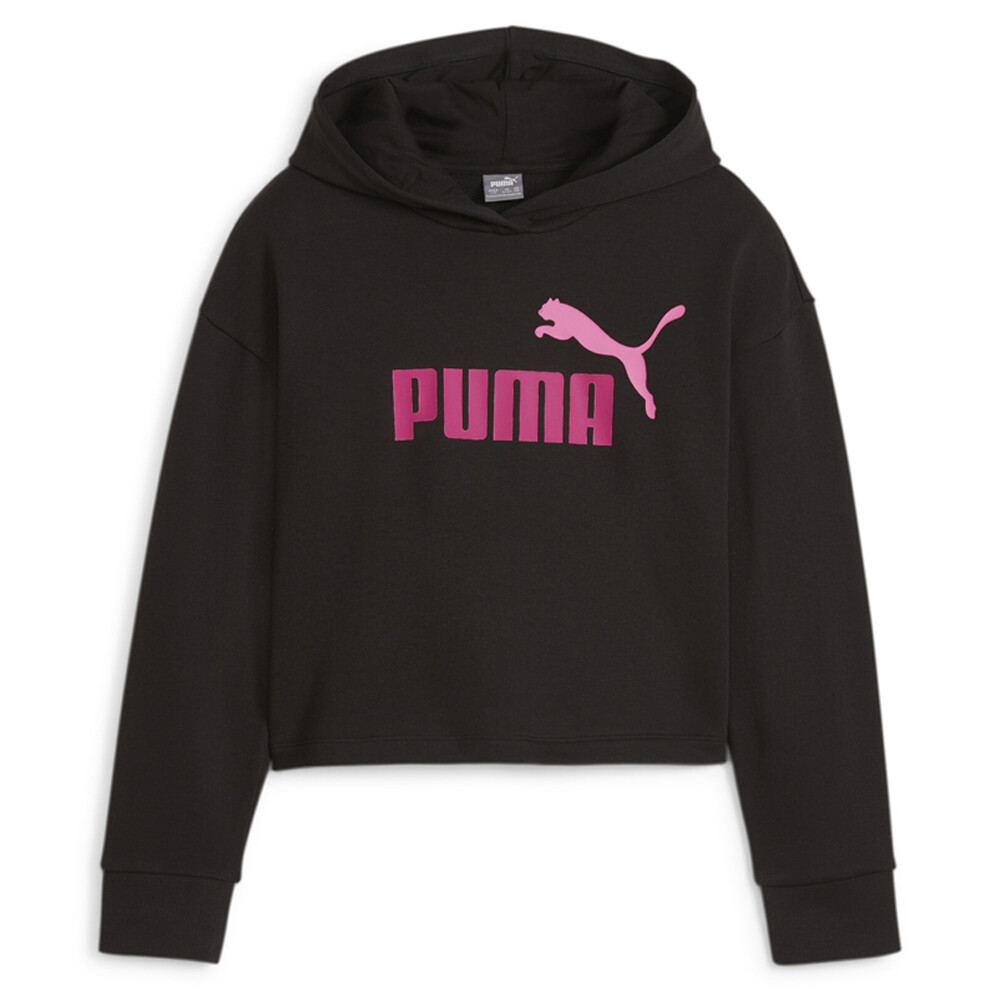 Puma Ess + 2 вида цветов с логотипом, короткая толстовка с капюшоном для девочек, черная повседневная верхняя одежда 6809