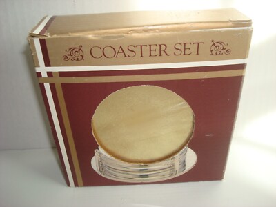 Set of 6 Floral Engraved Coasters Ensemble De Dessous-De-Verre Gold Toned New