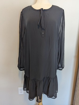 New Draper James XXL Tie Neck Flounce Shift Dress Black
