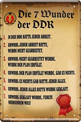 Blechschilder Lustiger Spruch: ''Die 7 Wunder der DDR'' Deko Vintage Deutsch Flagg