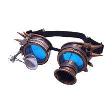 Women Mens Steampunk Goggles Photo Prop Blue Lenses Eyewear Party Gothic Punk