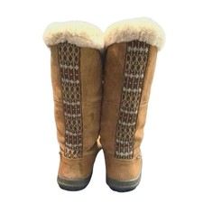 CUSHE Suede Cabin Fever Fair isle faux Fur Lined tall Brown Boots Womens 7 EUC