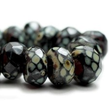 Qty. 10 Black w/ Picasso Finish 6x9mm Czech Glass Large Hole, Roller Beads