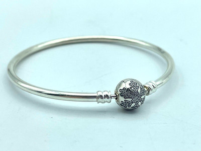 PANDORA Bangle Bracelet Snowflake Sterling Silver~Unique as you are~CZ~7.5''