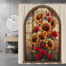 Sunflower and Red Tulip Shower Curtain Floral Window Graphic