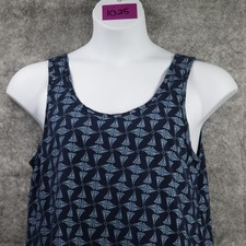 Fresh Produce Dress Womens Large Blue Geometric Cotton Tank Pockets Made USA