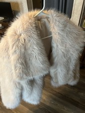 Classic Faux Fur Shawl Wrap with Fur Trim Beige Solid Winter Women