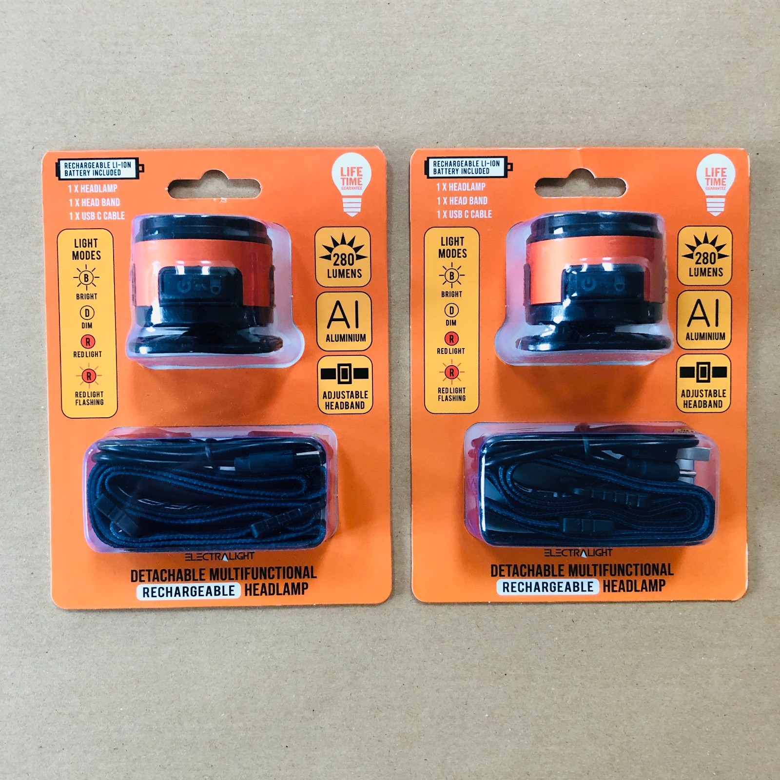 2 x Electralight Multi Functional Rechargeable Head Light Flash Hiking Camping